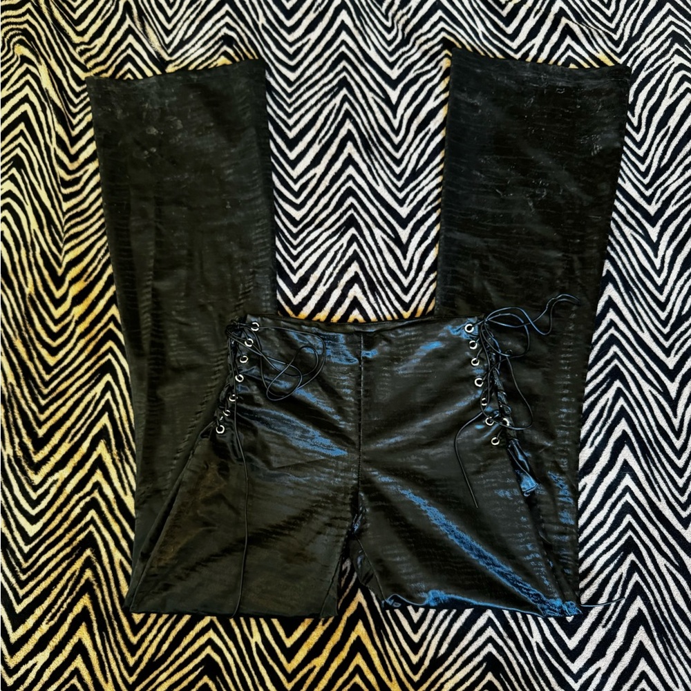 flared leather string pants